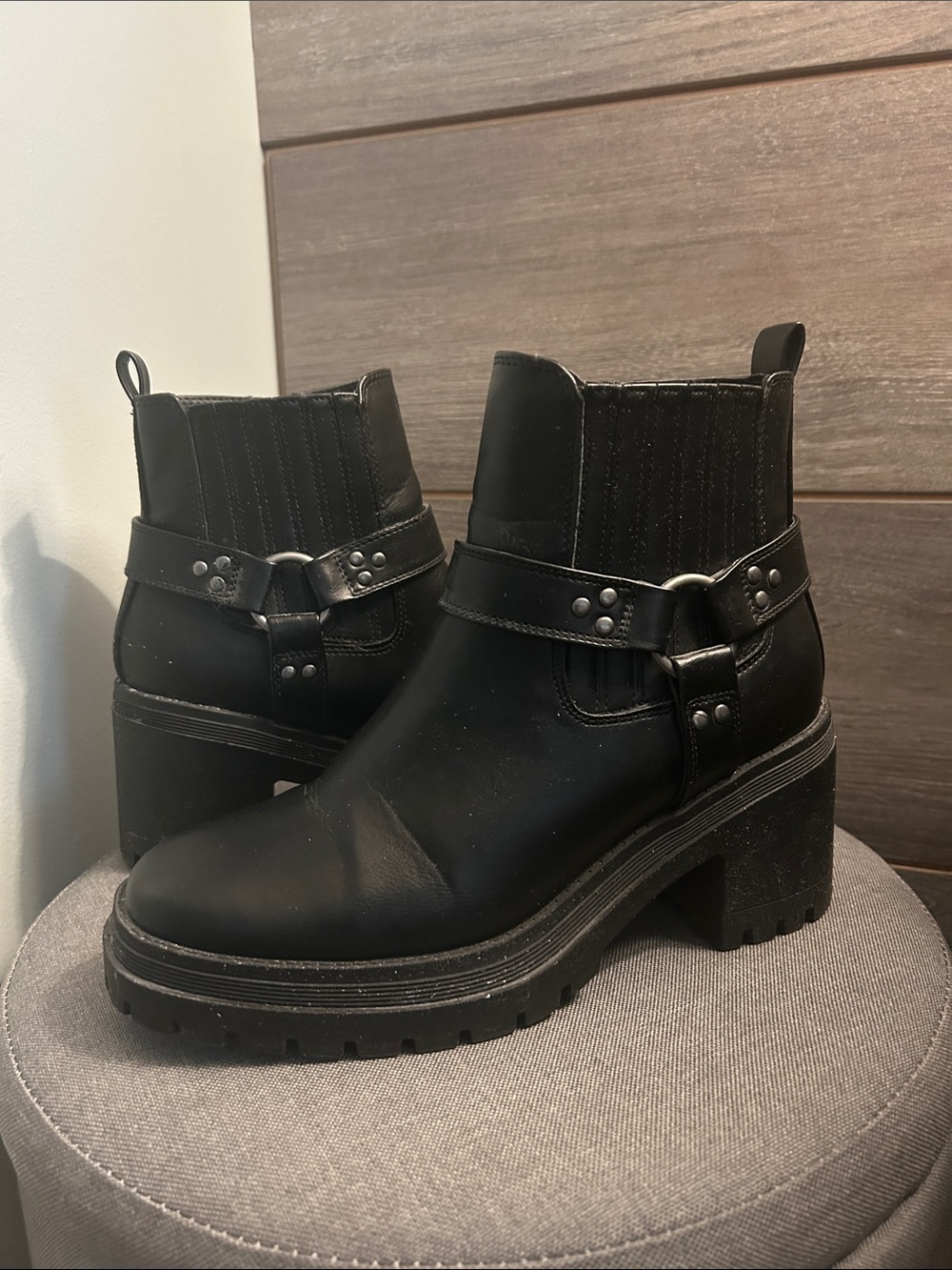 Sincerely Jules Black Chunky Harness Ankle Boots